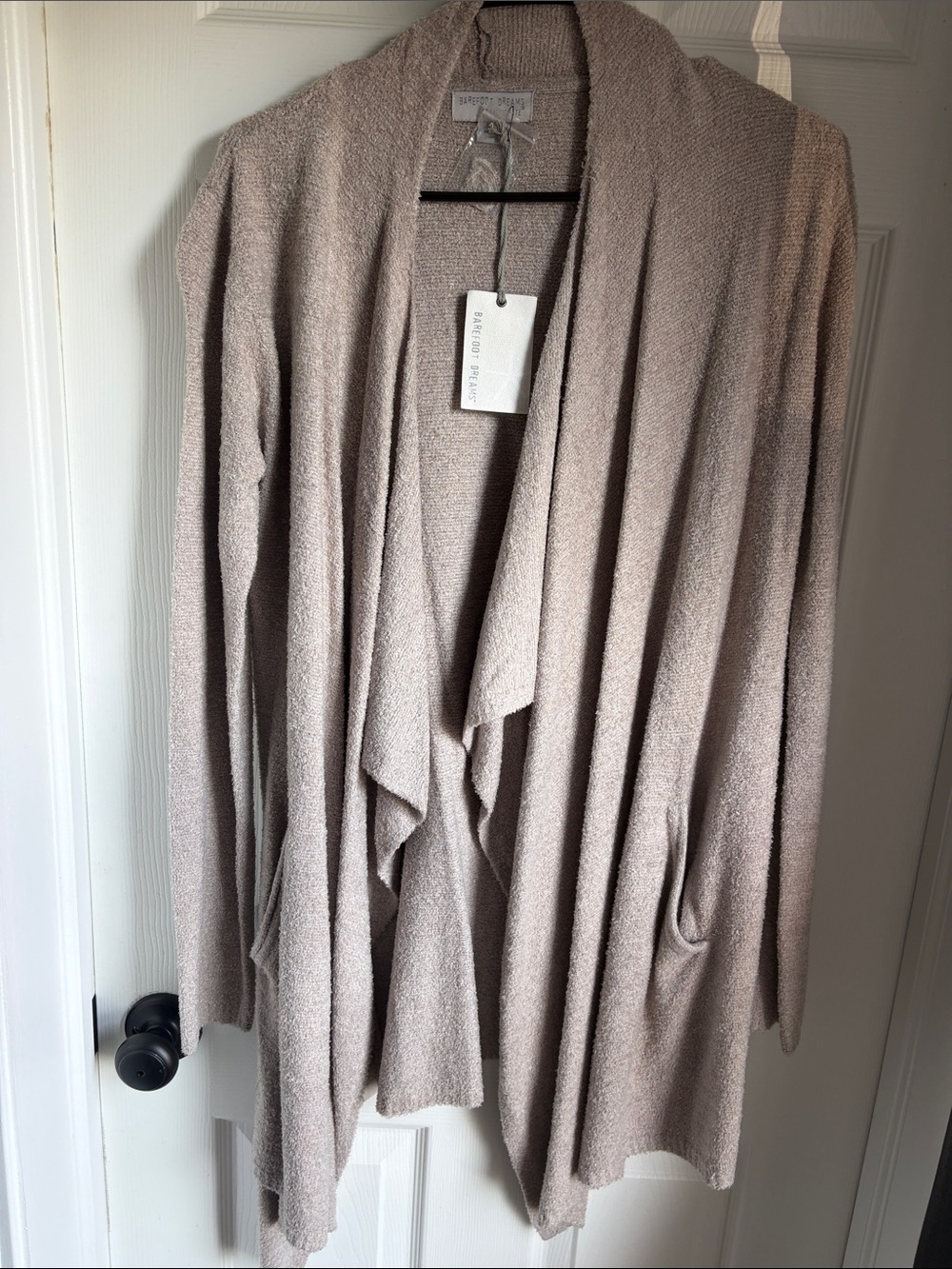 Barefoot Dreams Open-Front Draped Cardigan in Pewter-Silver
